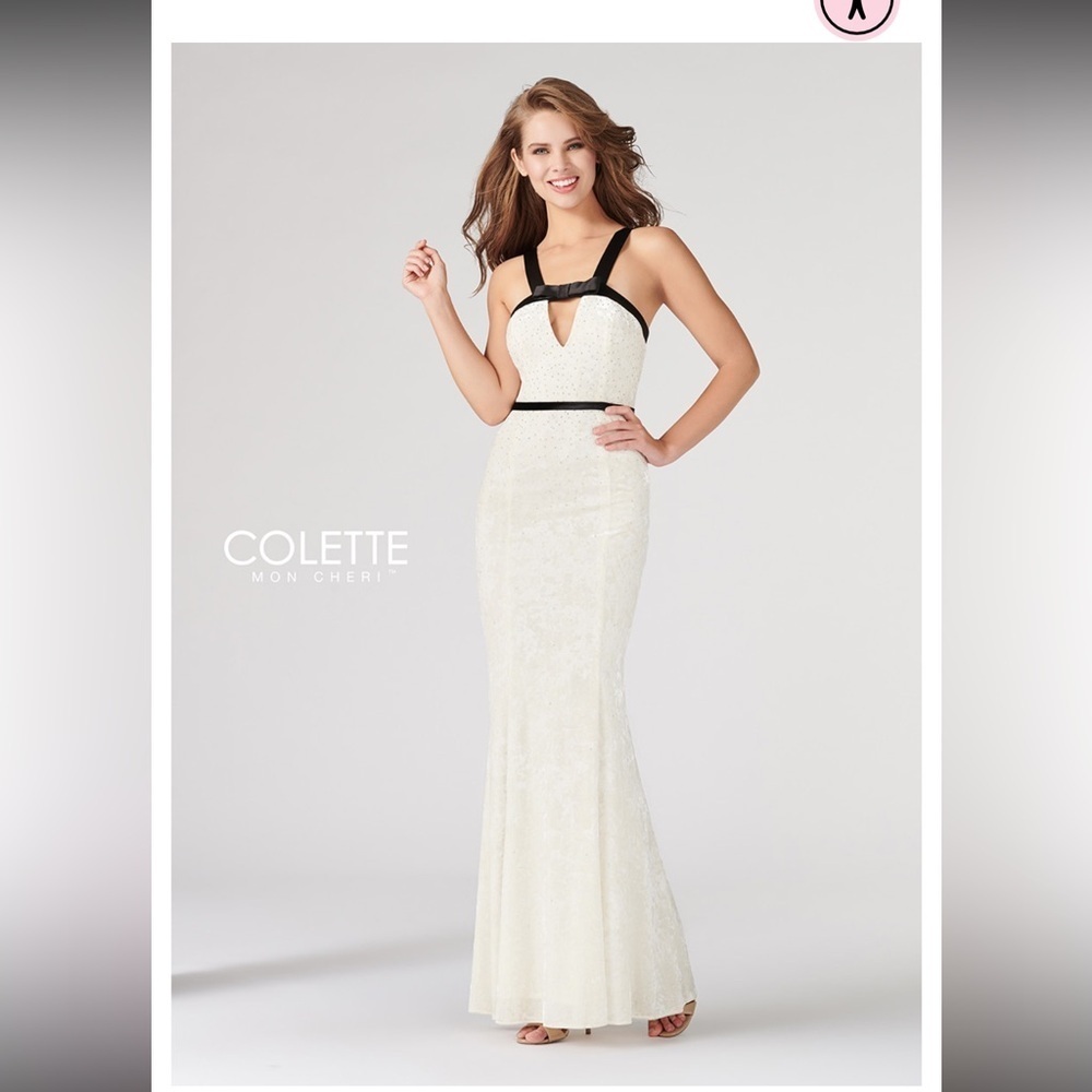 Collette by Mon Cheri Daphne CL19874 white black gown dress formal 6 prom
